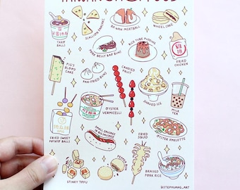 Taiwan Food Art Print, Asian Cuisine Kitchen Decor, Taiwanese Street Food Poster, Foodie Gift