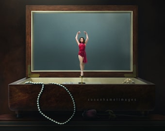 Digitale achtergrond muziekdoos ballerina