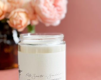 Palo Santo Sandalwood Soy Candle: Essential Oil Infused Meditation Scent
