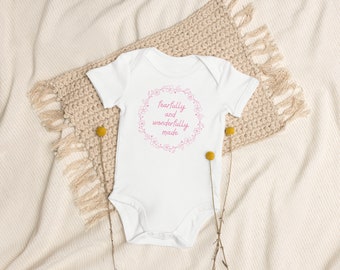 Fearfully and Wondefully Made | Floral Wreath Design | Organic cotton baby bodysuit