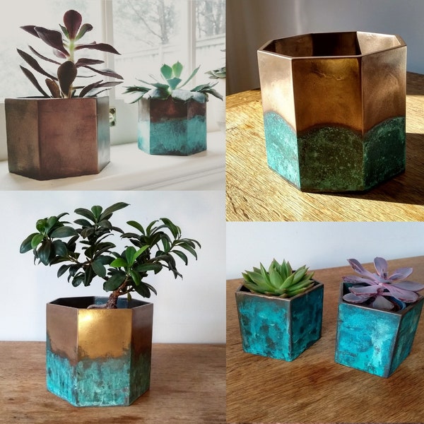 Rustic Bronze Planters - Aged Bronze Plant Pots - Unique Metal Planters