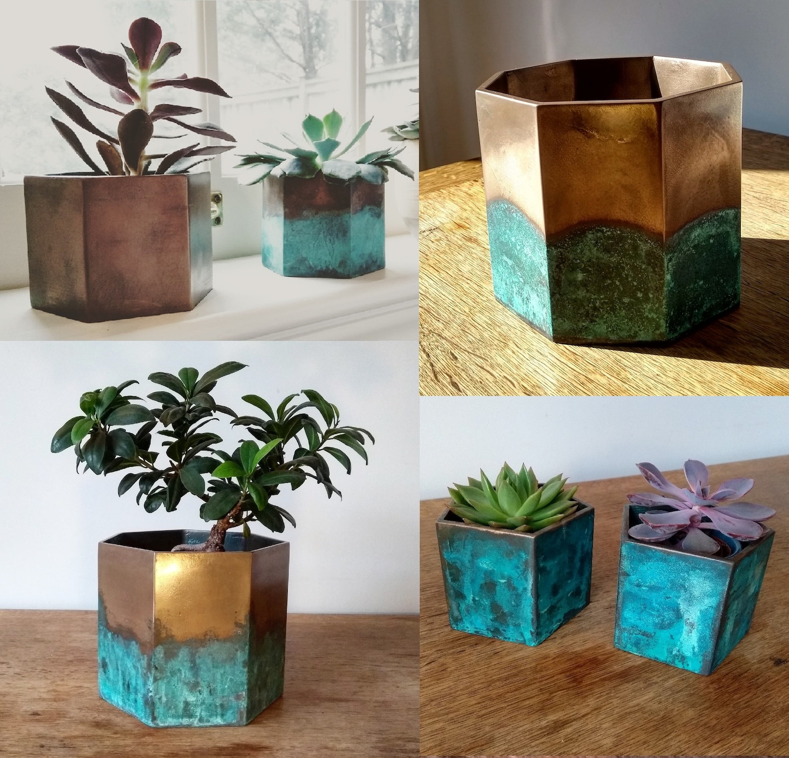 Rustic Bronze Planters Aged Bronze Plant Pots Unique Metal Etsy