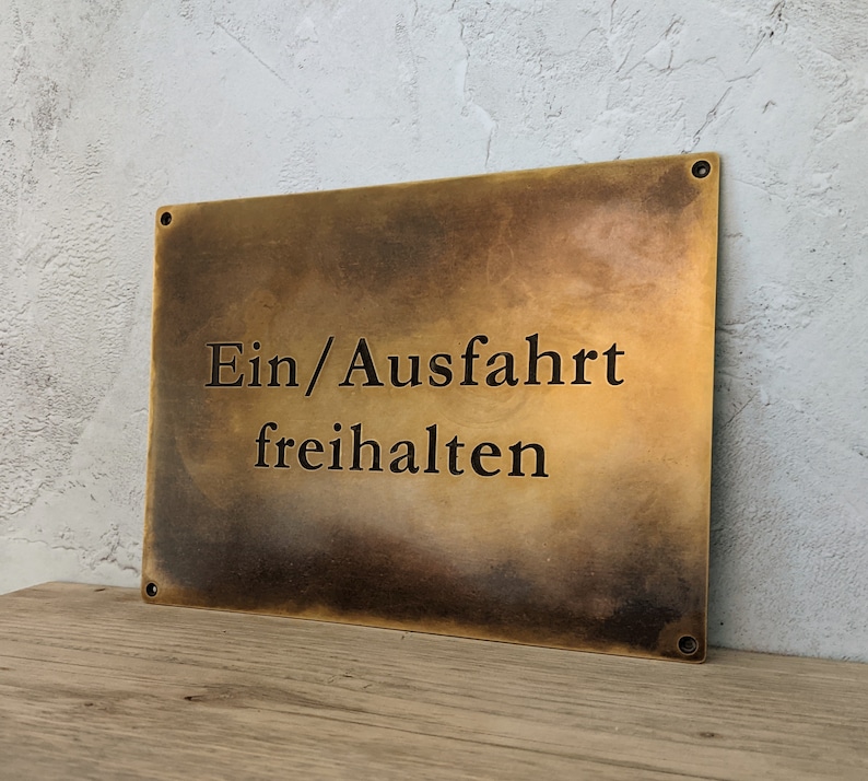 Engraved brass sign with heavy antique patina finish - other finishes and completely custom plaques are available too