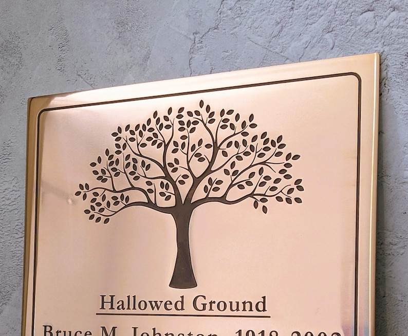 Solid bronze memorial plaque, polished bronze commemoration sign with custom engraved design, made to order by 3Dprintshed.