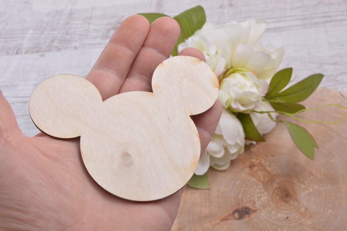 Set of 5 Wooden Mickey Mouse Head Cutout 7cm Wood Disney Etsy