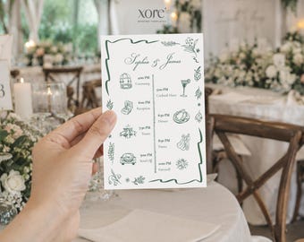 Plantilla de tarjeta de cronograma para boda / Floral, Jardín, Naturaleza / Artículos adicionales para boda / Ilustración dibujada a mano / 0020