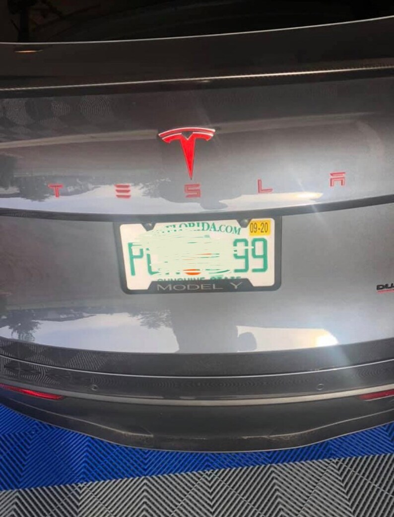 Tesla MODEL Y Engraved on Black License Plate Frame Metal Etsy