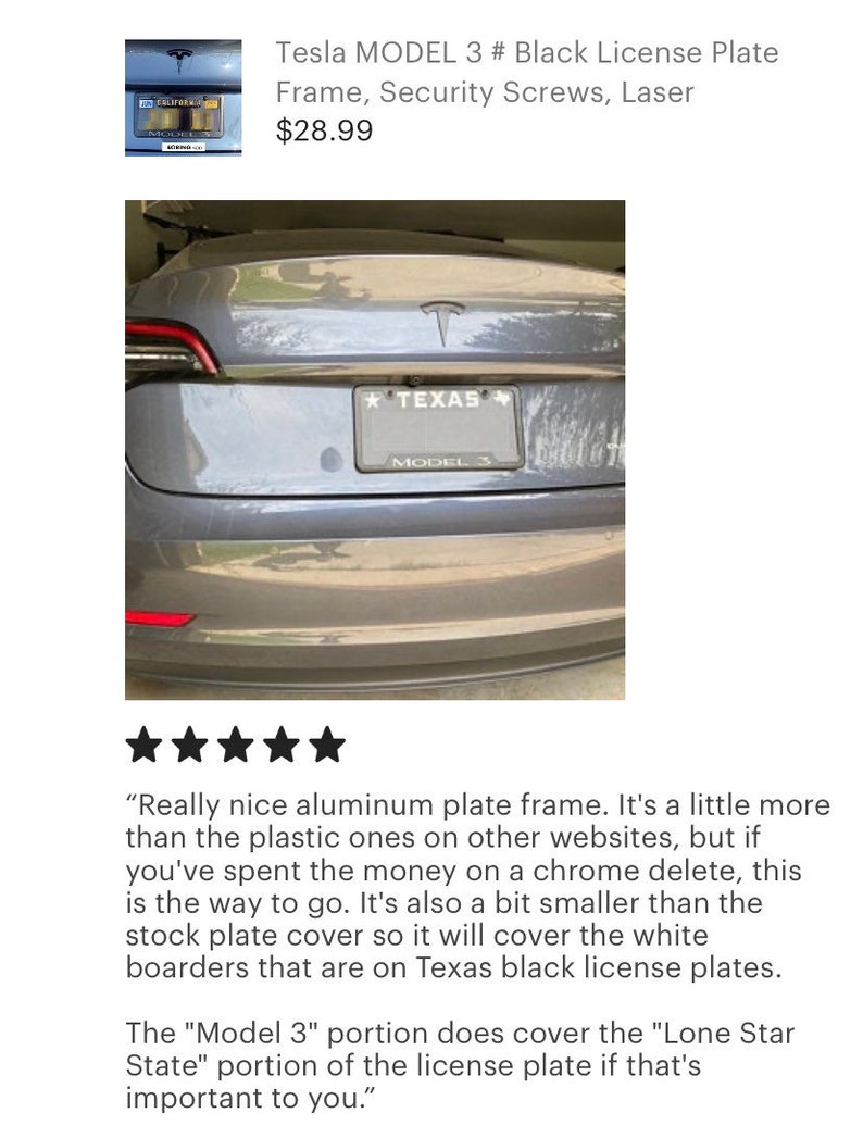 Tesla MODEL 3 Black License Plate Frame Screws caps Laser Etsy
