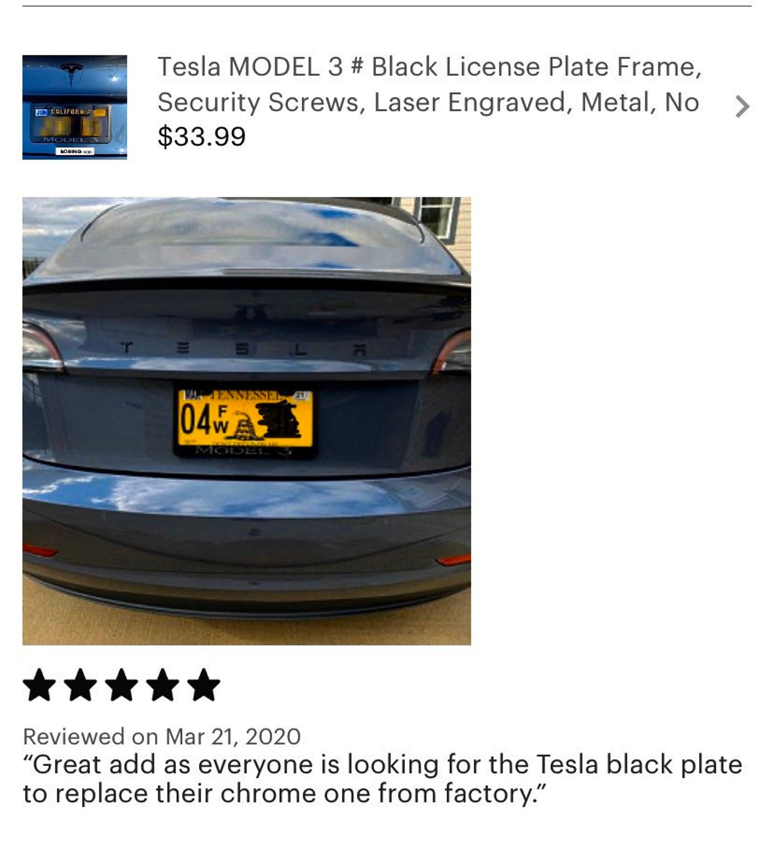 Tesla MODEL 3 Black License Plate Frame Screws caps Laser Etsy