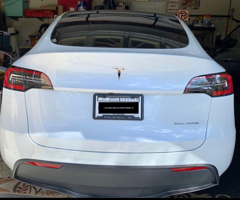 Tesla MODEL Y Engraved on Black License Plate Frame Metal Etsy