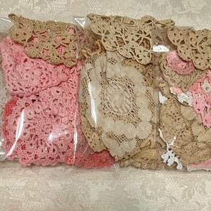 Vintage Antique Doily Scrap Bag Junk Journaling Mix Media Slow Stitch Shabby Chic