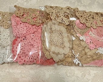 Vintage Antique Doily Scrap Bag Junk Journaling Mix Media Slow Stitch Shabby Chic