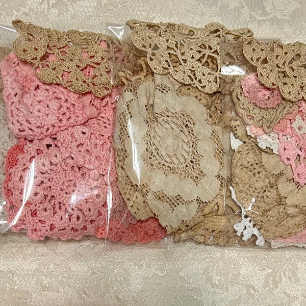 Vintage Antique Doily Scrap Bag Junk Journaling Mix Media Slow Stitch Shabby Chic