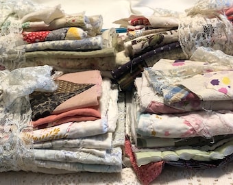 8 Piece Antique and Vintage Quilt Bundles. Variety of Mix Textiles and Patterns.