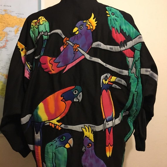 Silkscapes Parrots Jacket Black Silk Embroidered P