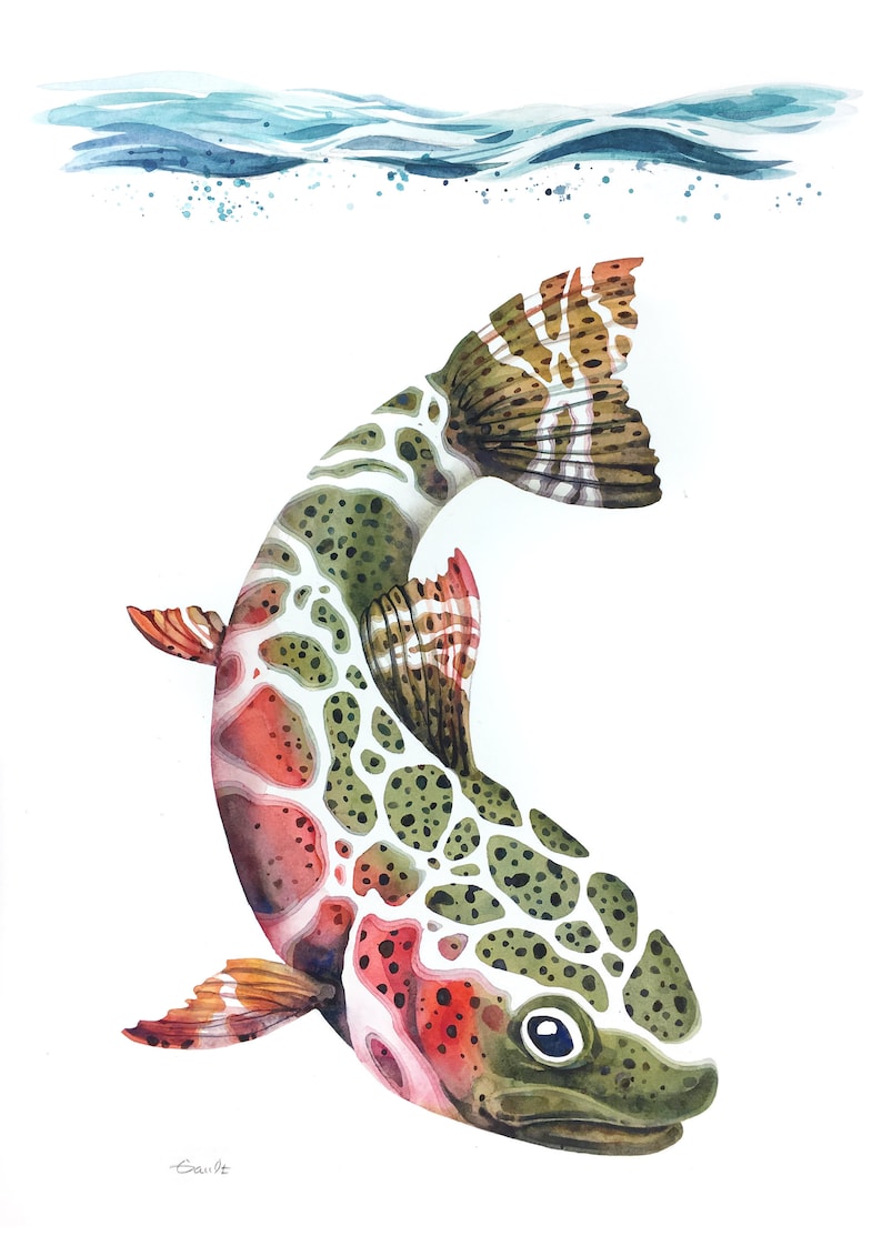 Rainbow Trout Painting Rainbow Trout Art Fish Art Print Etsy