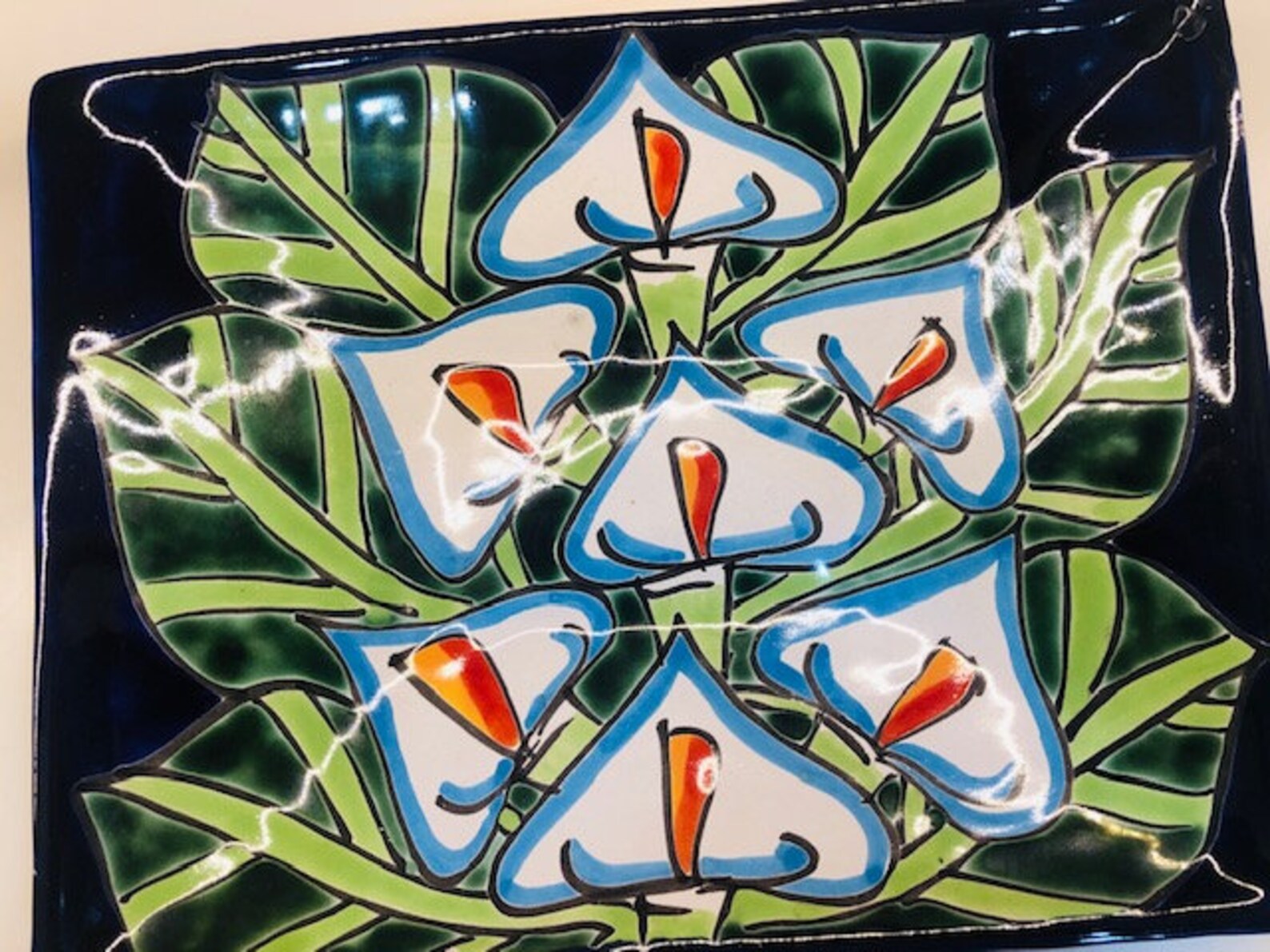 Mexican Talavera Calla Lily Hand Made Large Rectangle Bowl Etsy