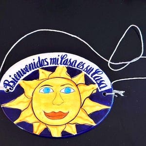 Mexican Talavera Sun Face "Bienvenidos mi Casa es su Casa" Welcome Plaque