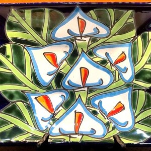 Mexican Talavera Calla Lily Hand Made Large Rectangle Bowl