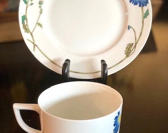 Limoges Porcelain Denby Blue Flower Cup and Saucer