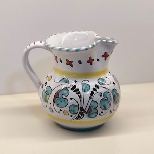Vintage Hand Painted Deruta Maiolica Green Rooster Pattern Pitcher