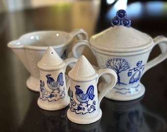 Vintage Metlox Poppytrail Blue Provincial Creamer, Sugar Bowl & Salt/Pepper Set