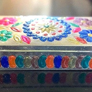 Hand Painted Mexican Folk Art Punched Tin Hinged Trinket Box