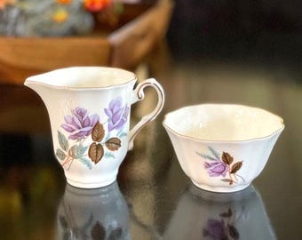 Royal Grafton Lavender Roses Sugar Bowl and Creamer Set