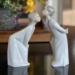 Lladró Boy in Night-Skirt and Girl Kissing, Porcelain Figurines
