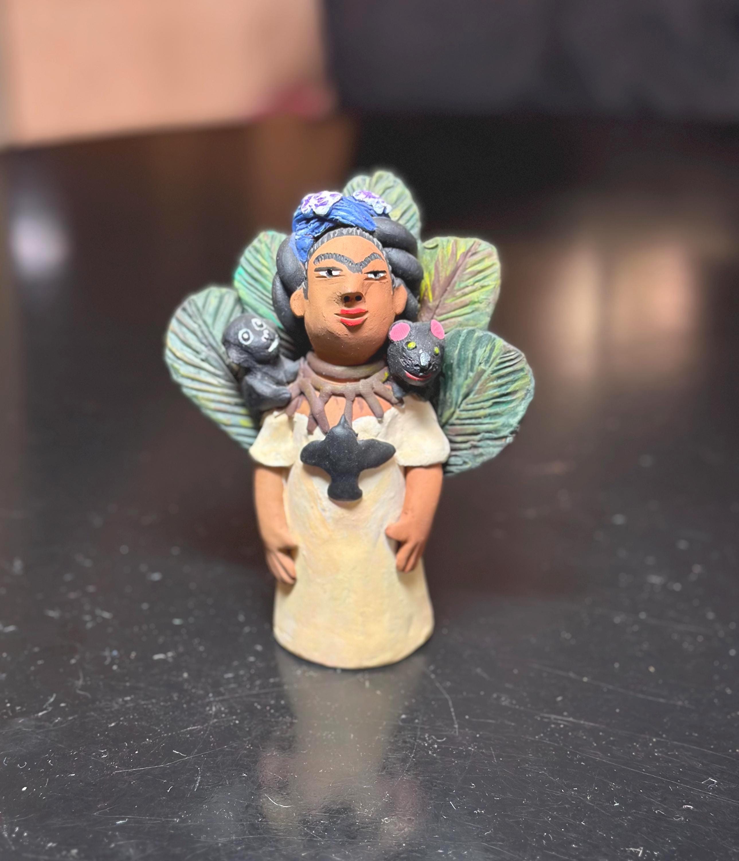Mexican Folk Art Frida Kahlo Figurine – Self-portrait With Monkey