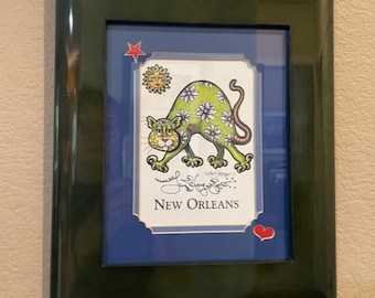 Garden Kitty Framed Double Matted Print Signed by Artist Jamie Hayes