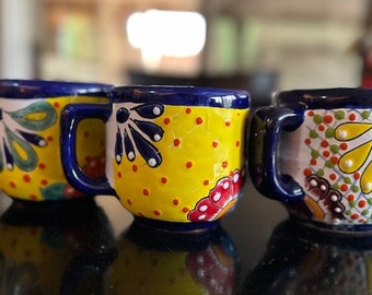 Mexican Talavera Mugs Set of Three Handcrafted and Hand Painted