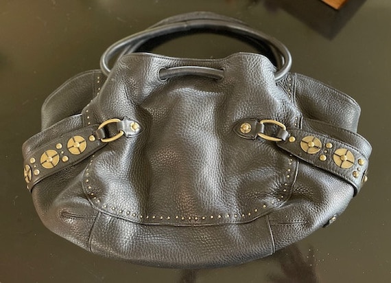 Vintage Cole Haan Handbag Purse in Black Pebbled Leather with Brass Accent Etsy