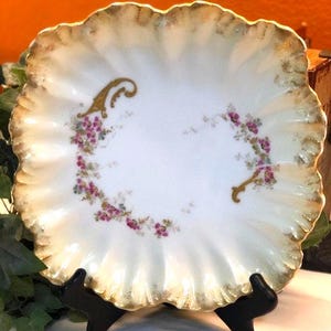 A. Lanternier Antique Scalloped Cabinet Plate Limoges France Delicate Floral Design c.1890s
