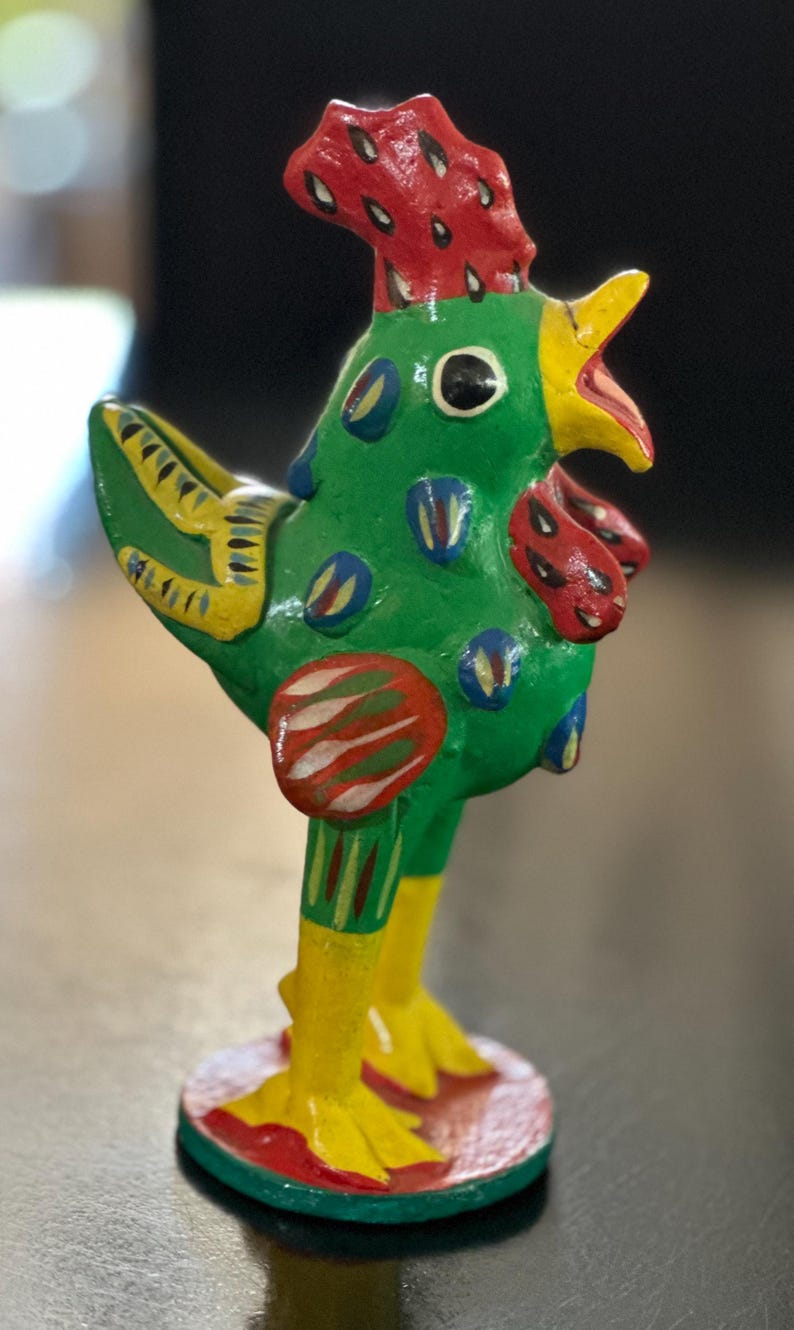 Mexican Green Clay Rooster by Ortega - Etsy