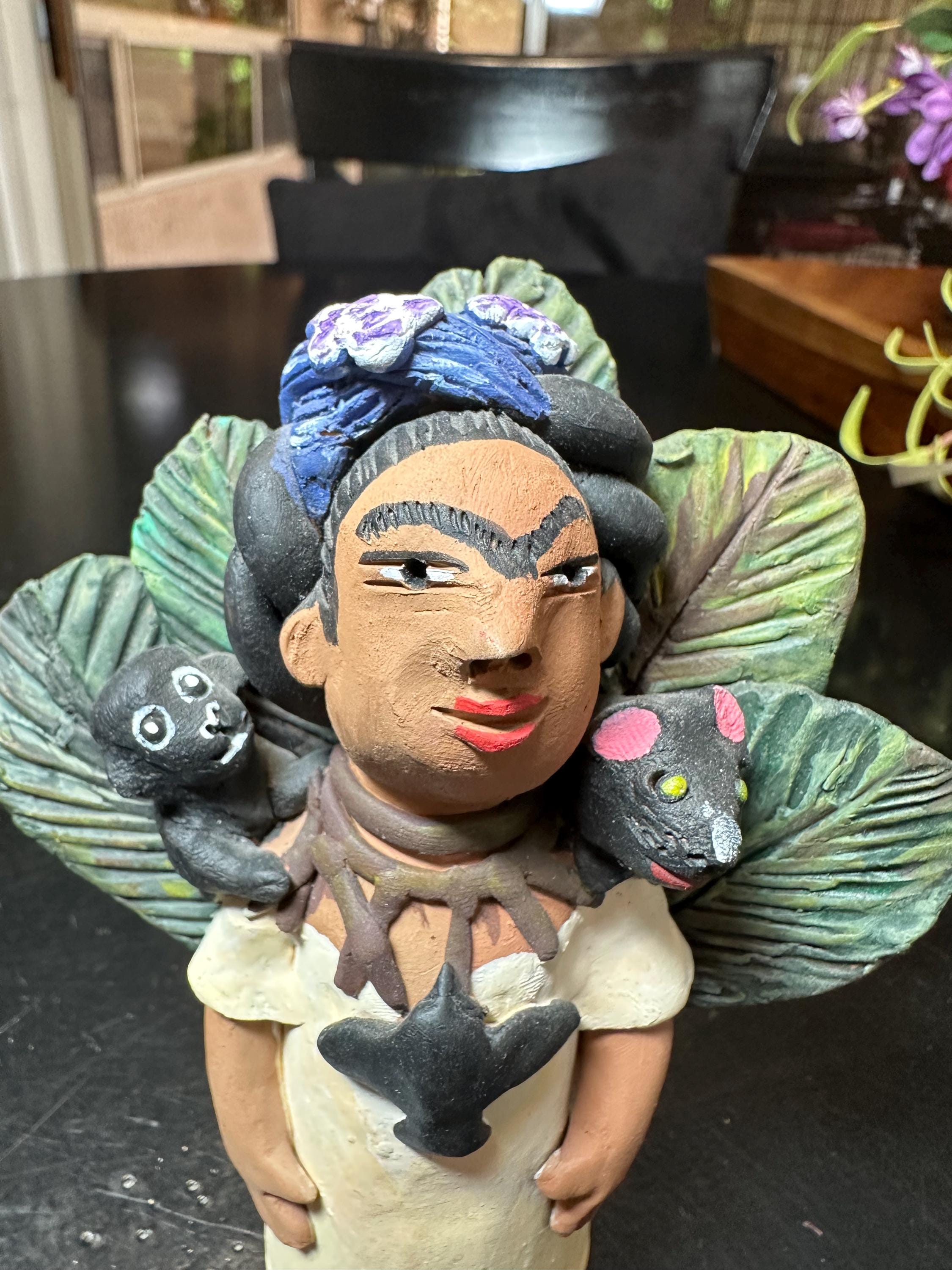 Mexican Folk Art Frida Kahlo Figurine – Self-portrait With Monkey