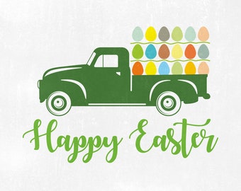 Easter svg, Easter truck svg, Truck with eggs svg, Happy Easter svg, Bunny, dxf, jpeg, png, pdf, cutting files for Silhouette Cameo, Cricut