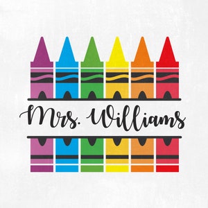 Crayon Split Monogram Svg, Teacher Crayon Svg, School Svg, Crayon Shirt Svg, Kindergarten Pre-K, Kids Svg File for Cricut & Silhouette Png