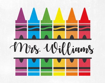 Crayon Split Monogram Svg, Teacher Crayon Svg, School Svg, Crayon Shirt Svg, Kindergarten Pre-K, Kids Svg File for Cricut & Silhouette Png