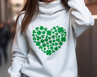 Corazón de tréboles para el día de San Patricio SVG, camiseta del día de San Patricio, corazón de trébol, archivos svg, png, jpg, eps, dxf y studio.3. Descarga instantánea.