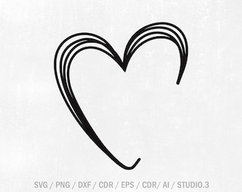 Coeur - téléchargement numérique instantané, fichiers svg, ai, dxf, eps, png, pdf, studio3 inclus. Dessiné à la main, gribouillage, monogramme, cadre pour le nom.