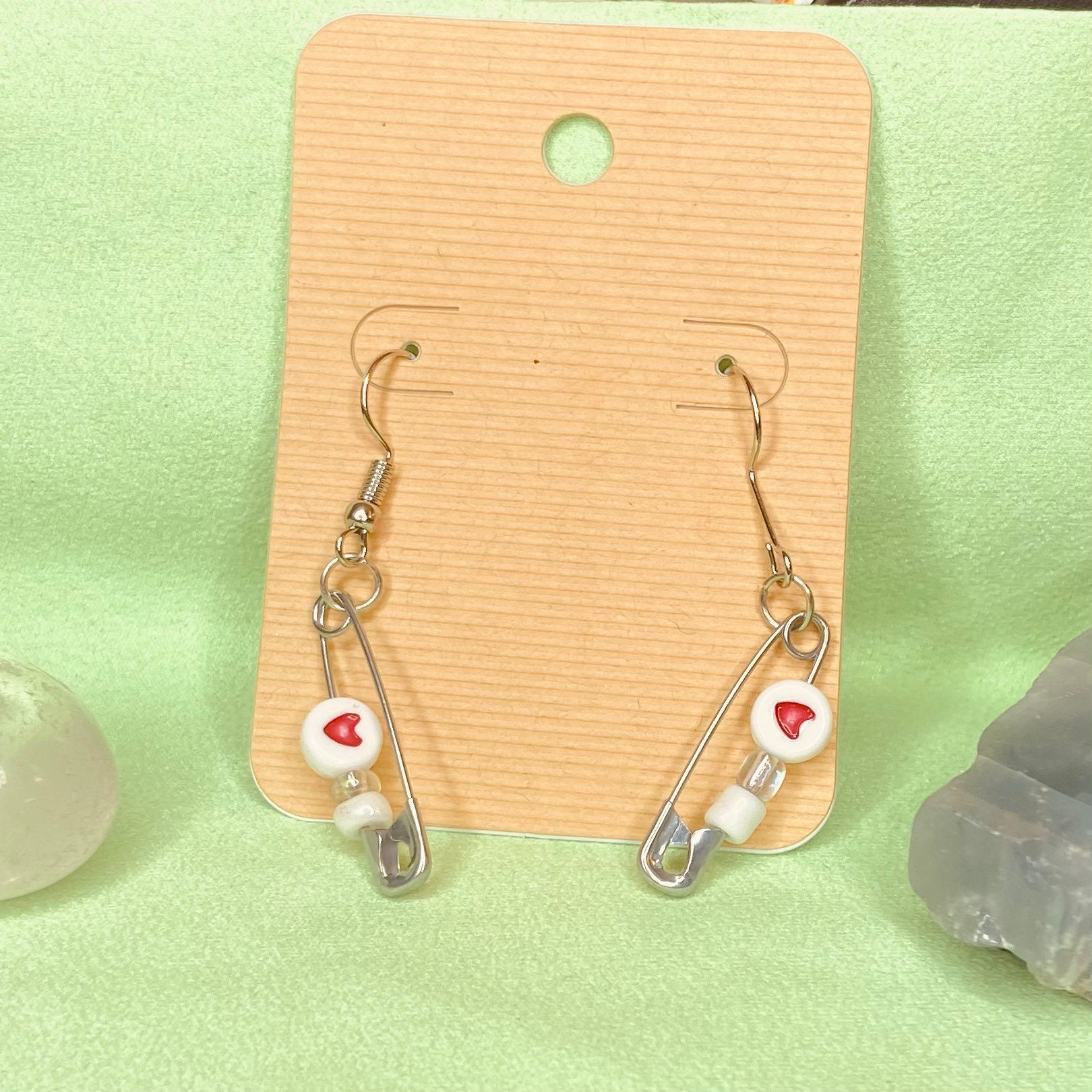 Heart Safety Pin Dangle Earrings Etsy