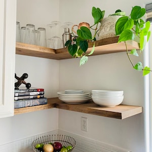 KITCHEN Floating Shelves - SOLID Wood Customize Color and Size - Floating Shelf Corner Shelves Kitchen Shelving Farmhouse Rustic