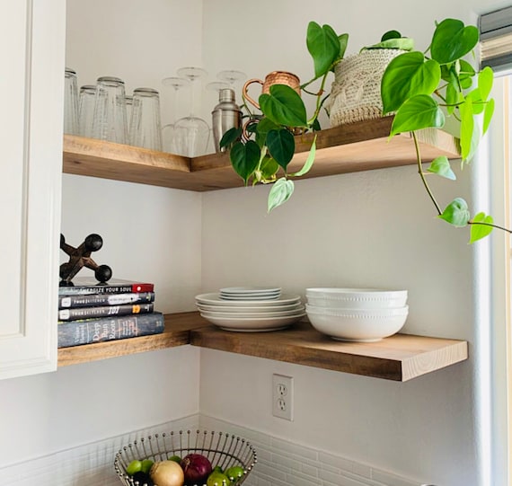 COCINA Estantes flotantes Madera SOLIDA Personalizar color y tamaño Estantes  flotantes de esquina Estantes de cocina Granja Rústica -  México