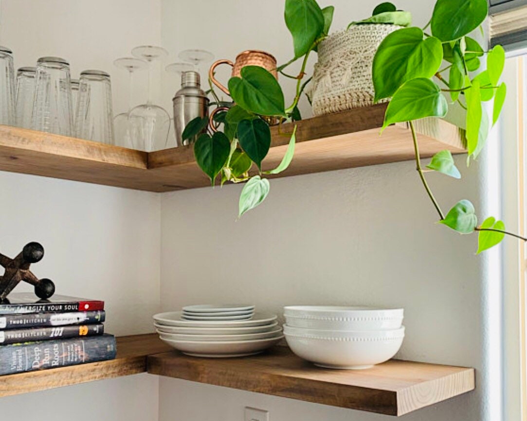 Buy L-shaped Floating Shelves Corner SOLID Wood Customize Color