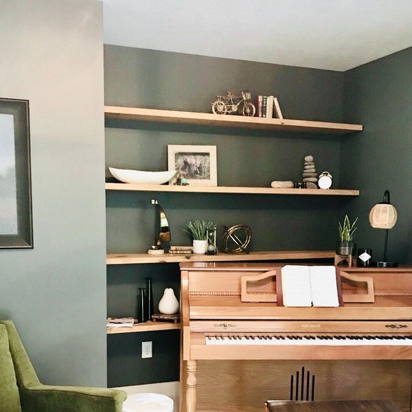 White Oak Color Floating Shelves - Solid Wood