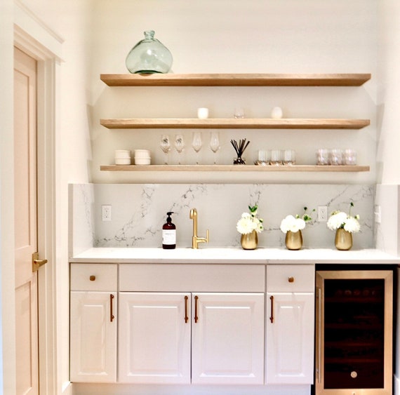 Floating Shelves with Brass Bracket,Marble Wall Mounted Storage