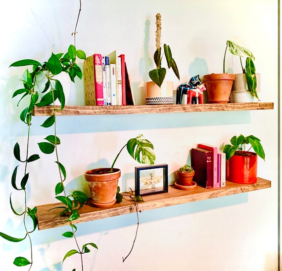 BOOKSHELF Bookcase Wood Shelves Natural Rustic Wood Floating Book