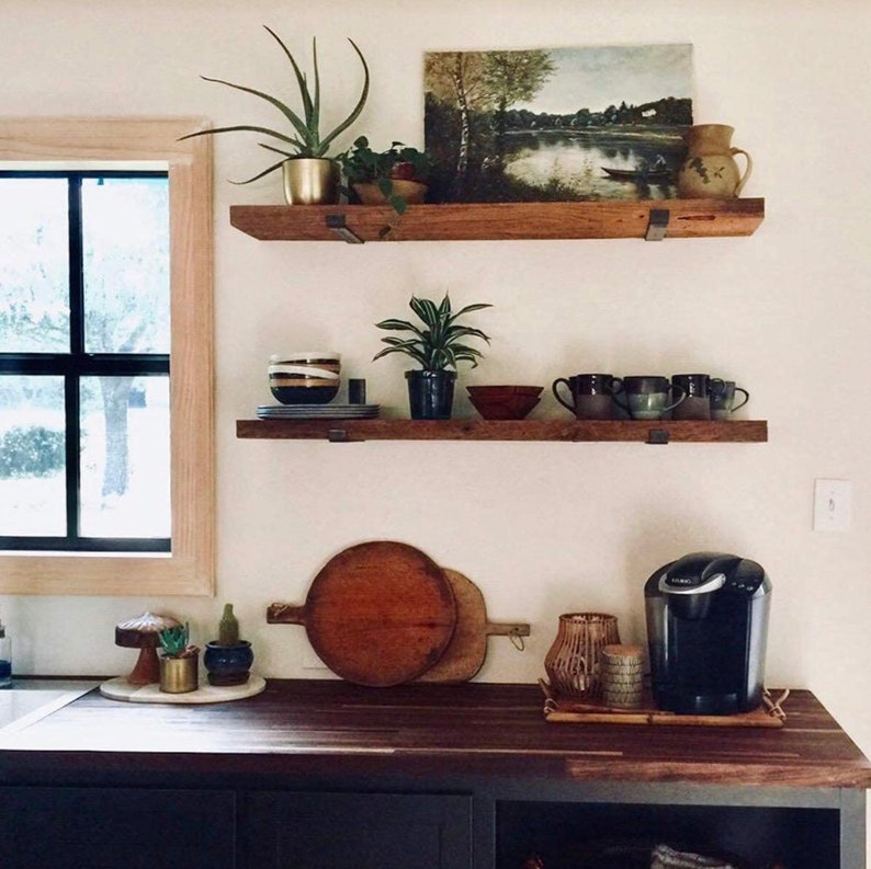 Rustic Natural Wood LBracket Floating Shelves Solid Wood up Etsy