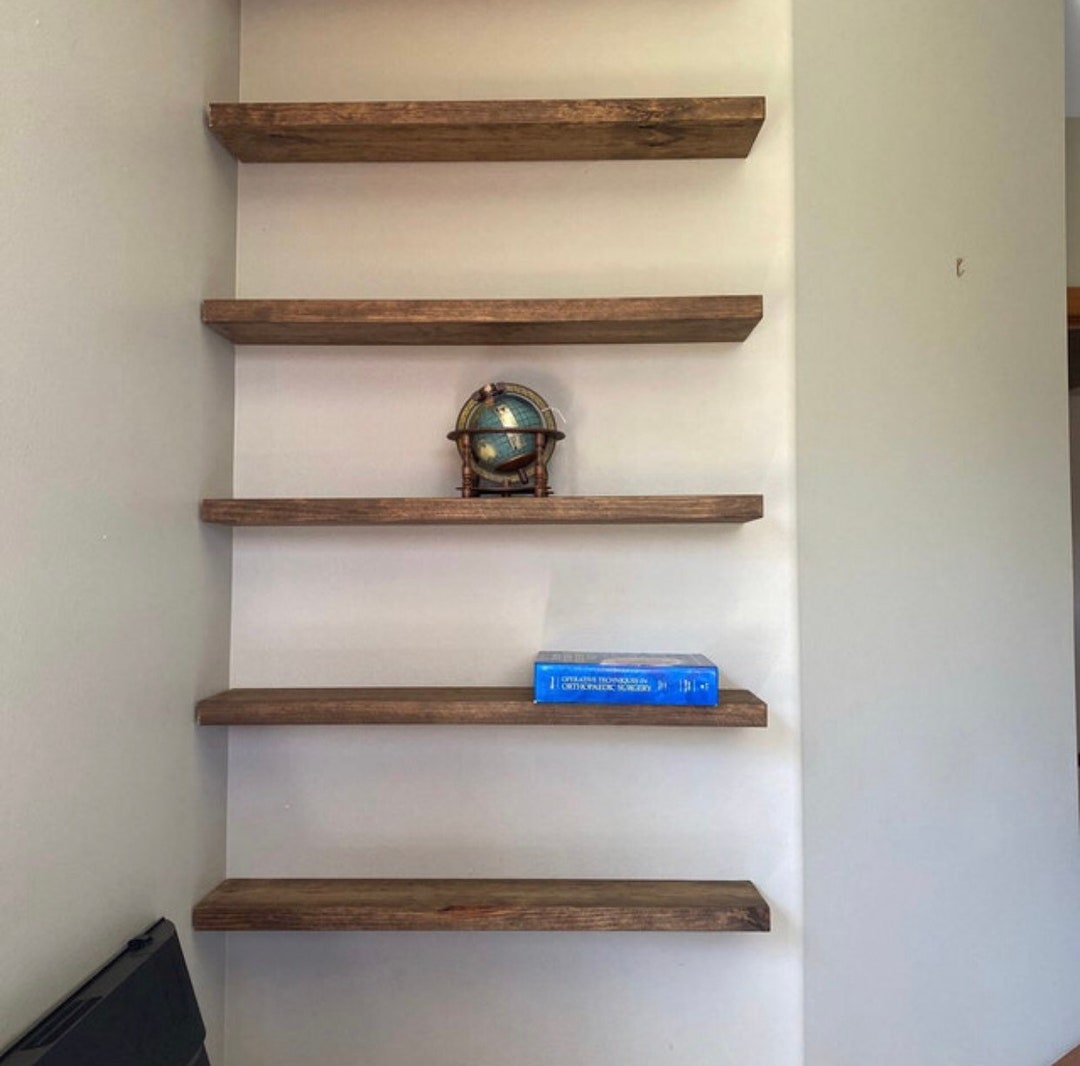 Floating Bookcase Wood Floating Shelves Natural Rustic Etsy